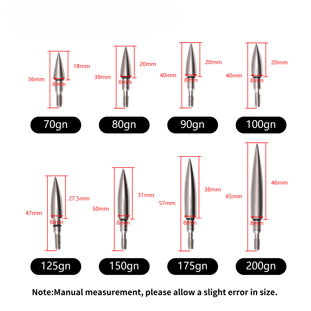 Arrow Carbon Shaft - ステンレス製矢尻 - 12個セット、内径6.2mmの矢柄に対応、70/80/90/100/125/150/200グレイン