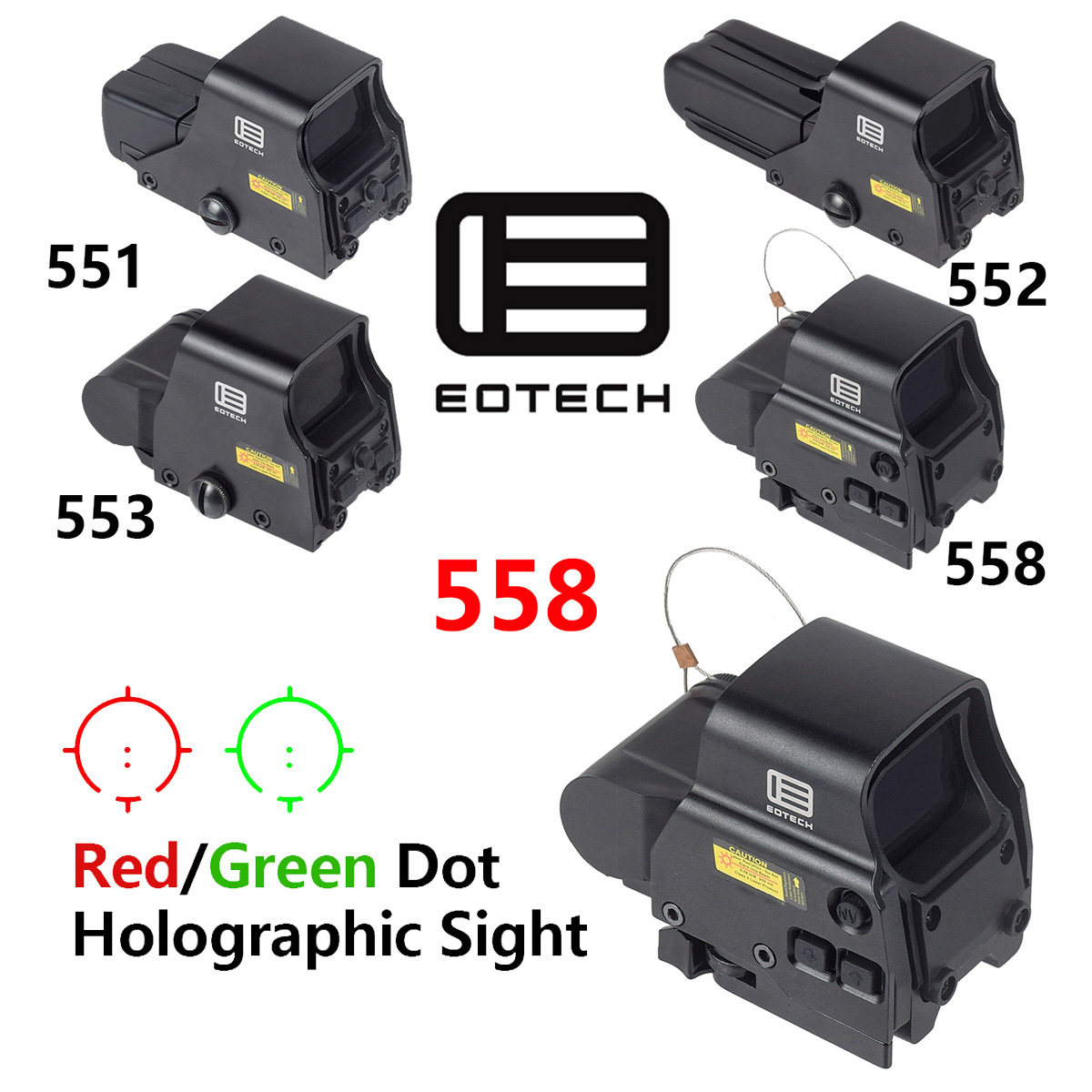 Outdoor Hunting Rifle - Eotech 551 552 553 558 ホログラフィックサイトレッドグリーンドットサイト狩猟リフレックスライフルスコープエアガンスコープコリメータ