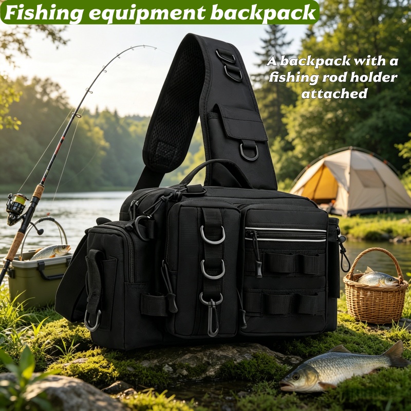 Outdoor Hunting Place - 屋外釣り用バッグ、釣り餌を収納できる内蔵収納スペースと釣り竿を固定できる場所付きの戦術バッグ。