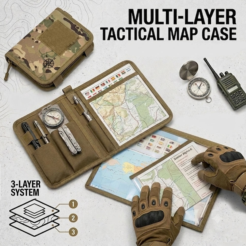 Outdoor Hunting Maps - 戦術的な折りたたみ式マップケース防水耐久性のあるマップバッグモール互換収納ポーチ屋外ハイキングキャンプ狩猟用