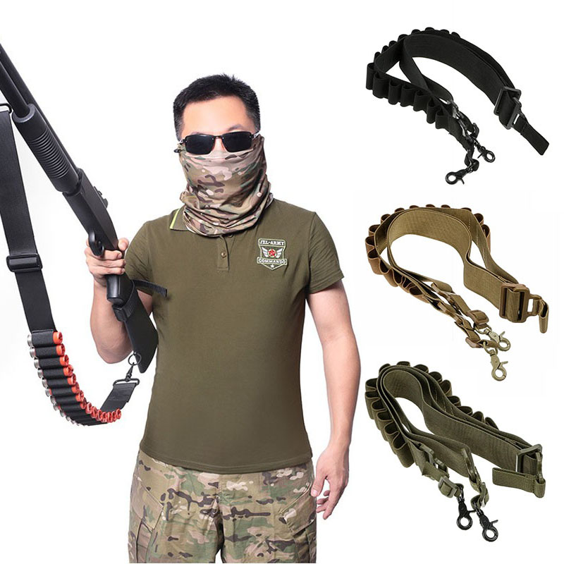 Outdoor Hunting Rifle - 15 ラウンド弾薬シェルベルトリーフライル 12 ゲージポーチ 2 ポイントスリングホルスターショルダーストラップ屋外狩猟アクセサリー